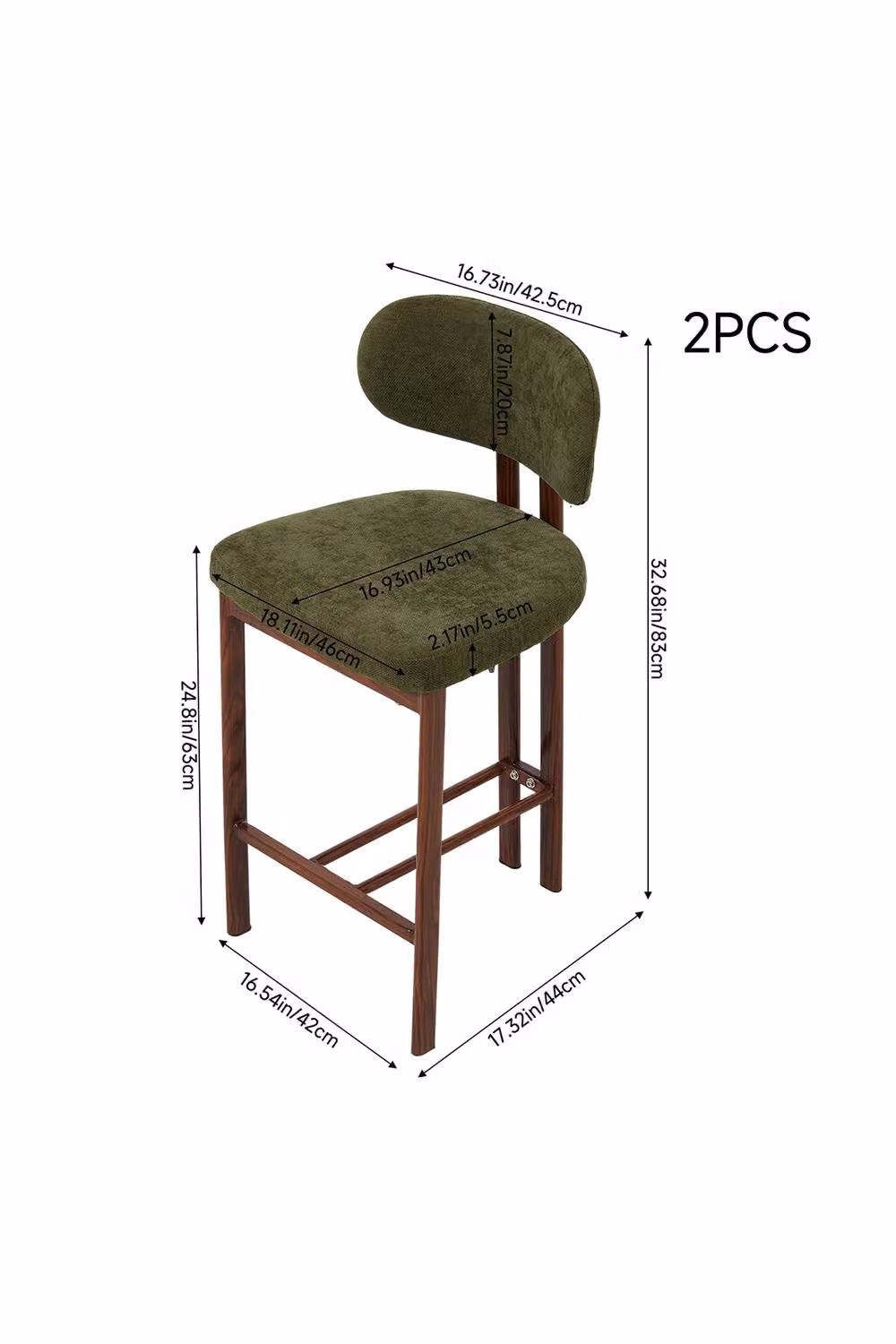 Living and Home Set of 2 Modern Upholstered Fabric Bar Stools in Green with Wood Frame – 2