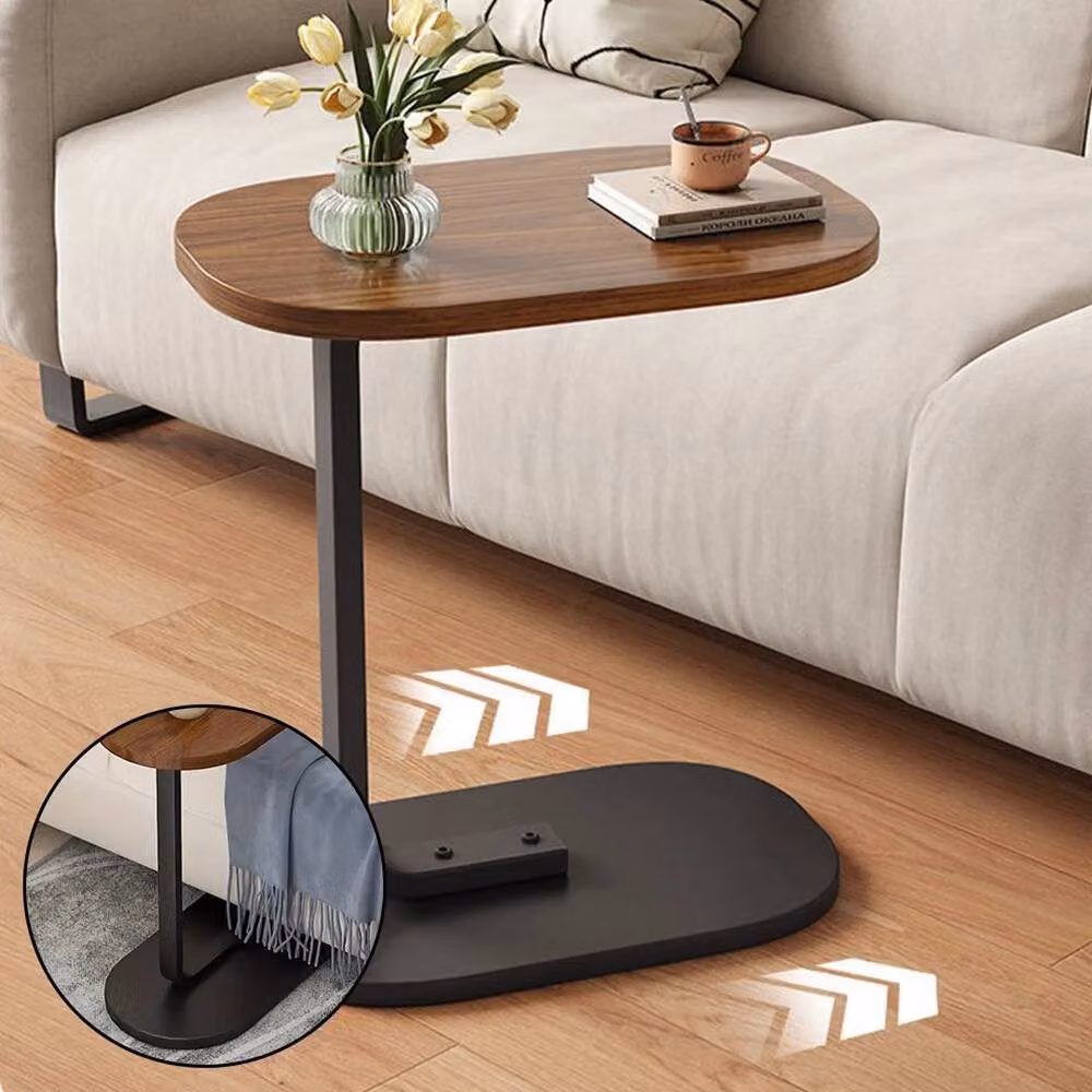 FLAVORA Walnut C-Shape Sofa Side Table in Brown – 3
