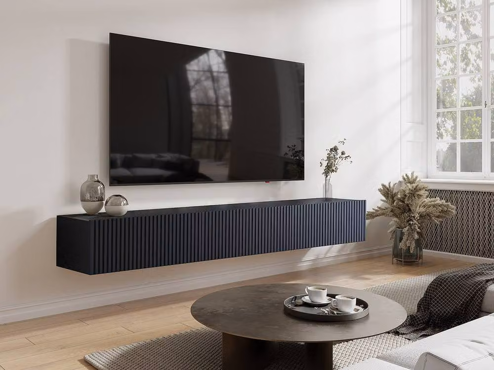 Vente-unique DANTAY Floating TV Unit with 3 Doors in Black Matt – 4