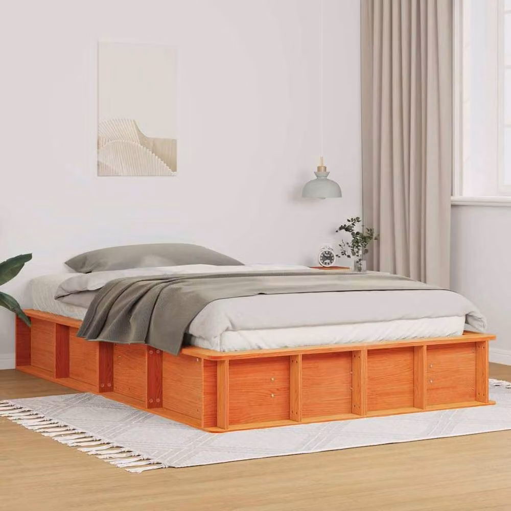 Berkfield Home Solid Pine Wood Bed Frame with Lift Up Storage, Wax Brown, W: 140 cm, L: 190 cm – 2