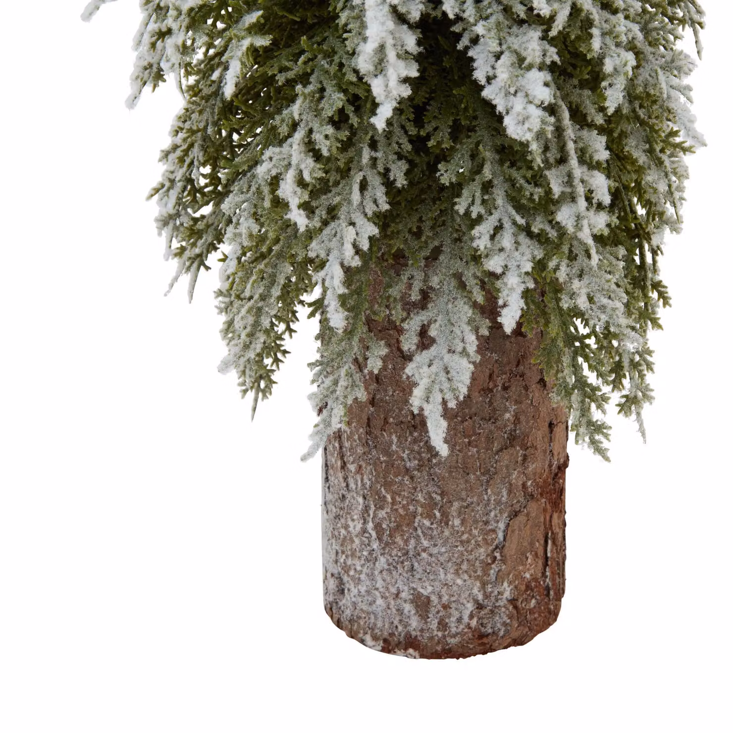 Love Lace Small Snowy Fir Tree on Tall Brown Wood Log – 2