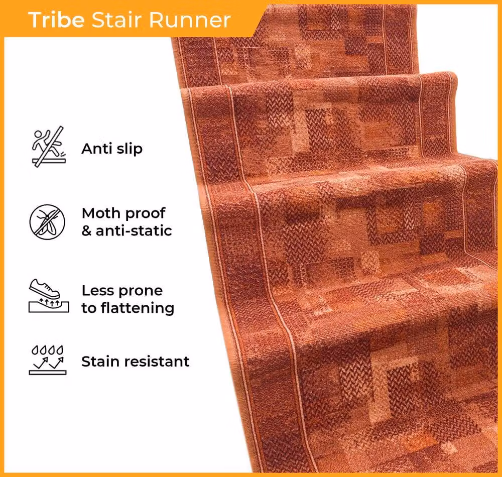 runrug Tribe Stair Runner Carpet in Beige, W: 80 cm, L: 540 cm – 2