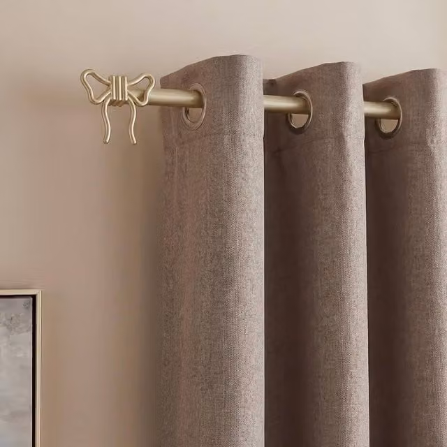 OHS Bow Finial Extendable Metal Curtain Pole, 16mm End Rod in Gold, 70 cm - 120 cm – 1