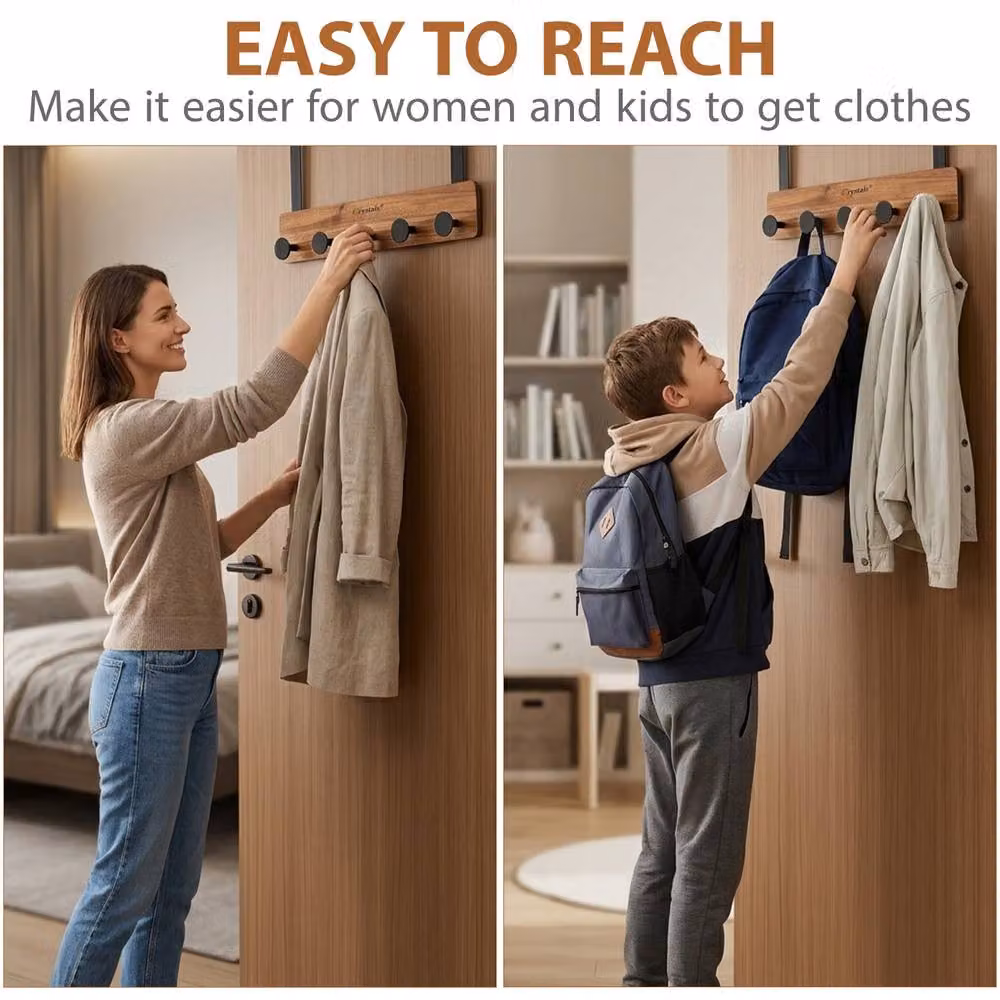 Crystals 5 Hook Over Door Rack for Clothes, Coats and Towels, Black – 3