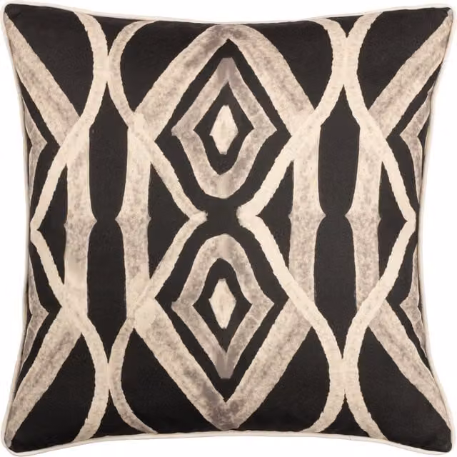 Cape Ikat Reversible Square Cushion in Black with Polyester and Feather Filling