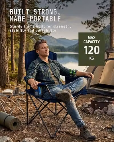 Voyager 2 Pack Folding Camping Chairs with Cooler Bag in Blue – 5