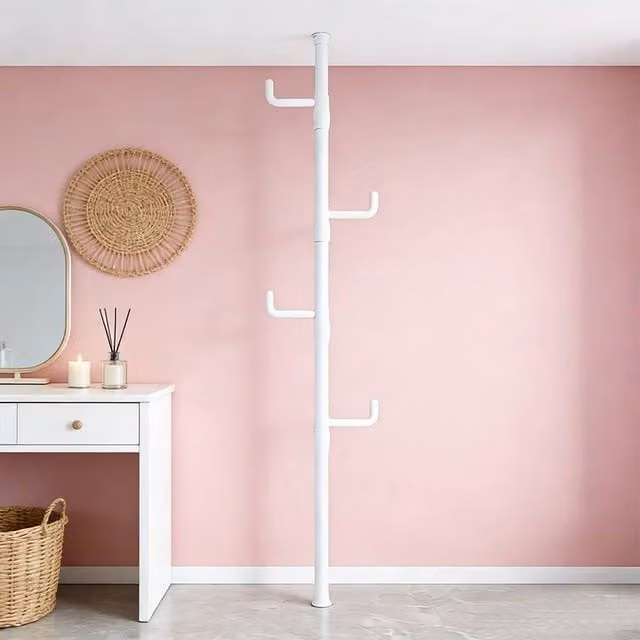 Ventryn Adjustable Clothes Rail with Hooks in White