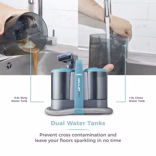 Tower AquajetPro Spot Cleaner with Window Cleaning Attachment and Extension Pole, Blue, 450W, 1.5L Clean Water Tank and 0.8L Dirty Water Tank – 4