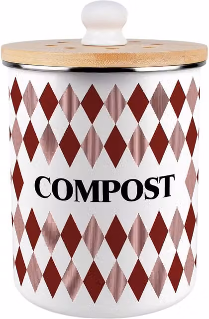 Purely Home Red Argyle Metal Compost Caddy with Flip Lid, 2L