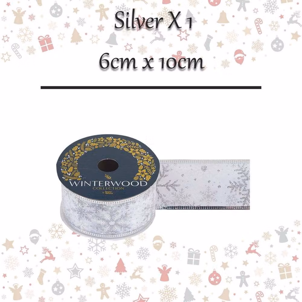 VFM e-Store Silver Christmas Ribbon Garland with Snowflake Decorations – 2