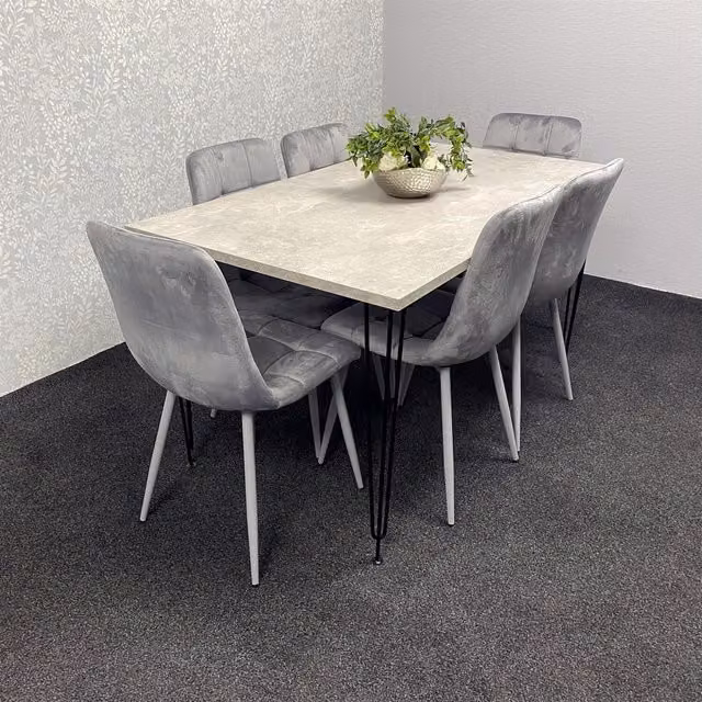 Kosy Koala Modern Dining Table and 6 Velvet Chairs Set in Grey and Black