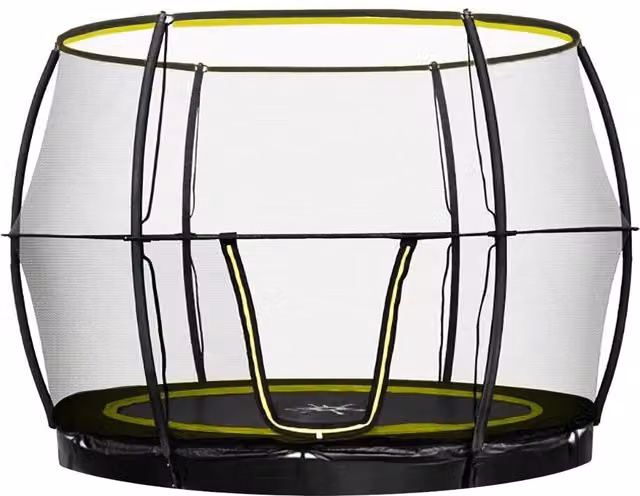 Rebo Base Jump Inground Garden Trampoline with Halo II Enclosure in Black and Yellow