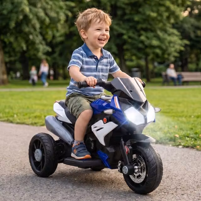 HOMCOM Kids Electric Motorcycle Ride On Toy with 6V Battery, Music, Horn and Lights, Blue