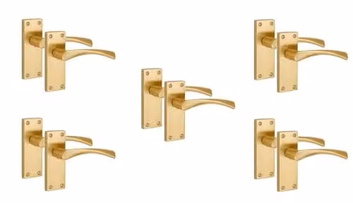 Golden Grace Victorian Astrid Scroll Door Handles in Satin Brass, 5 Pairs