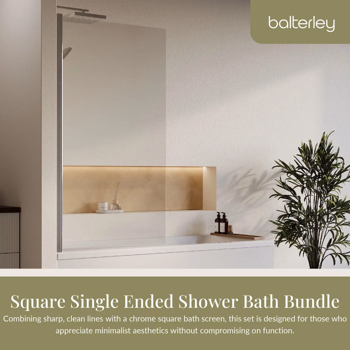 Balterley Square Free Standing Shower Bath Set in White with Chrome Square Screen, Apron and Leg Set, W/D/H: 170 x 70 x 40 cm – 2