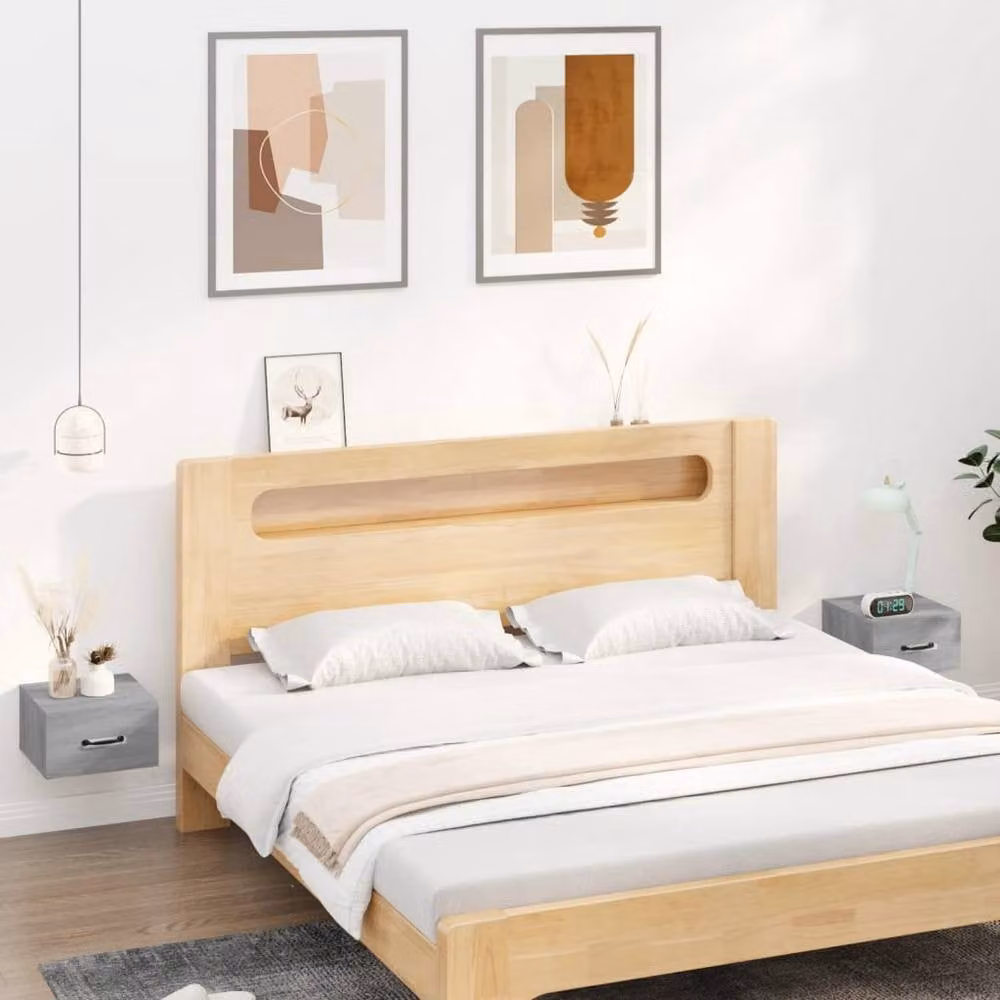 Berkfield Home Wall-mounted Bedside Cabinets, 2 Piece Set in Grey Sonoma, W/D/H: 35 x 35 x 20 cm – 1