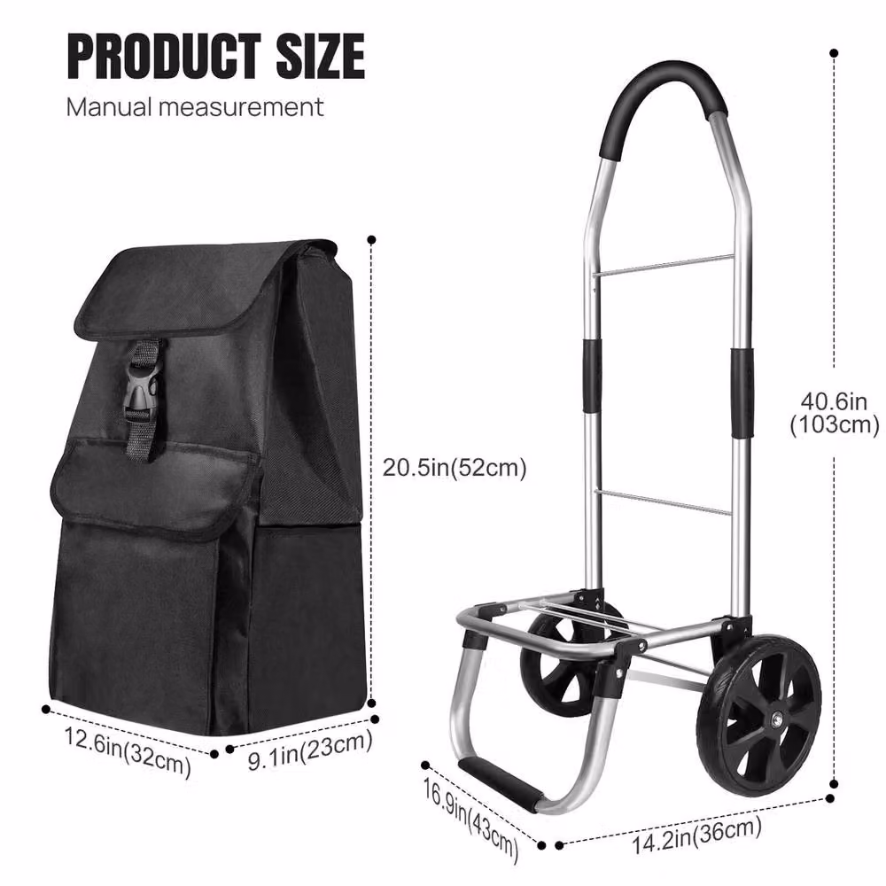 VOGREX Large 2 Wheel Foldable Shopping Trolley in Black – 2