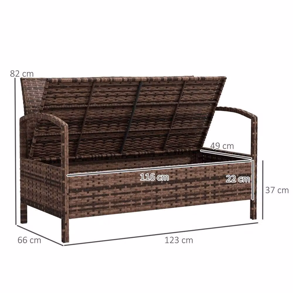 NESTLUNE Brown Rattan Garden Bench with 125L Storage, W: 100 cm, D: 15 cm – 2