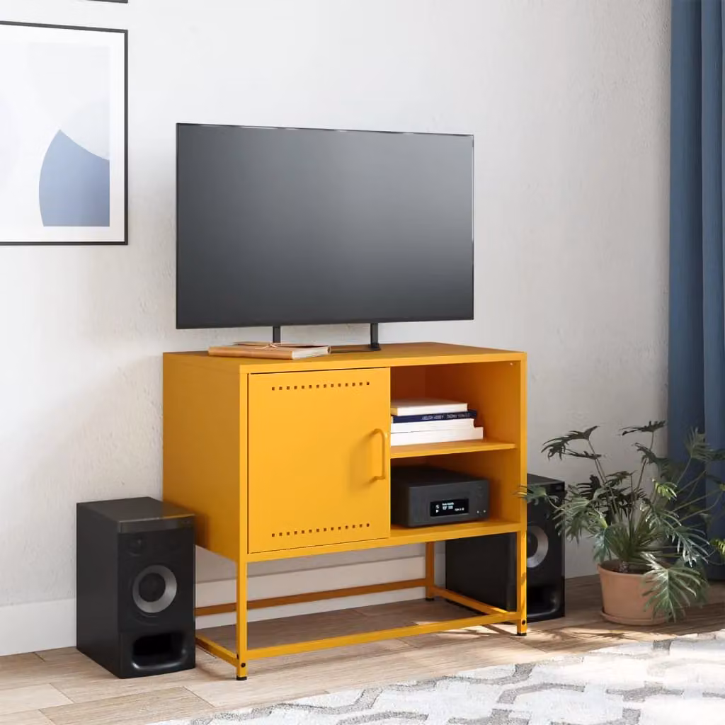 Berkfield Home Industrial TV Cabinet in Matt Mustard Yellow, W/D/H: 68 x 39 x 60.5 cm – 3