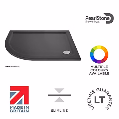Nuie TR71108 Slimline Pearlstone Offset Quadrant Shower Tray, Left Hand, Slate Grey, W: 100 cm, D: 80 cm – 4
