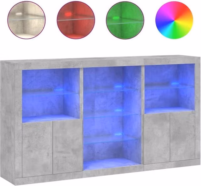 Berkfield Home Modern Sideboard with Integrated LED Lights in Concrete Grey, W: 181.5 cm, D: 37 cm, H: 100 cm
