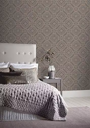 Arthouse Ornate Motif Charcoal and Rose Gold Wallpaper with Metallic Design on Matt Grey Background, W: 53 cm, L: 1005 cm – 2