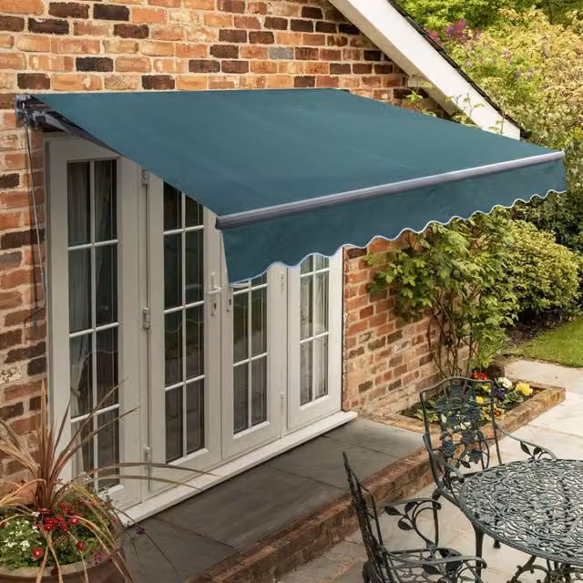 Primrose Manual Folding Arm Patio Awning in Green with Aluminium Frame, W: 300 cm, D: 18 cm