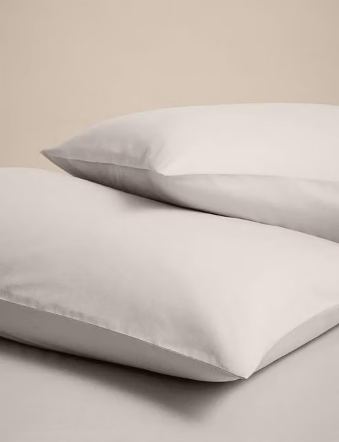 M&S 2 Pack Plain Cotton Rich Linen Blend Pillowcases in Beige and White