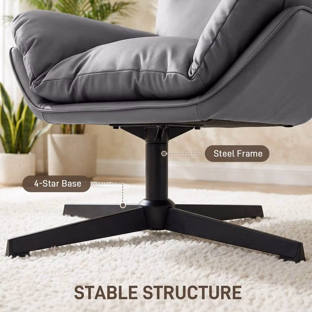 STILVORA 360 Swivel Armchair with Padded Cushion in Grey and Black Synthetic Leather – 6
