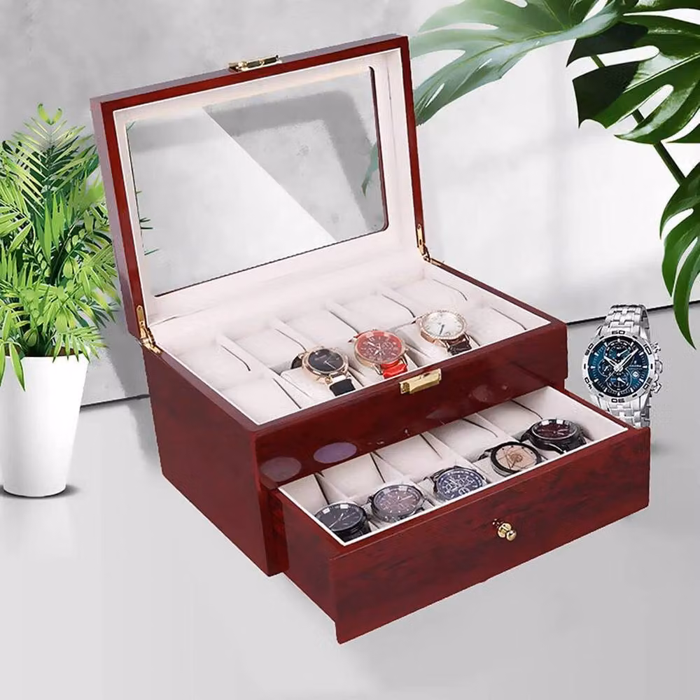 FORGEVIO Red Wood Watch Display Case and Jewelry Storage Box for 20 Watches – 4