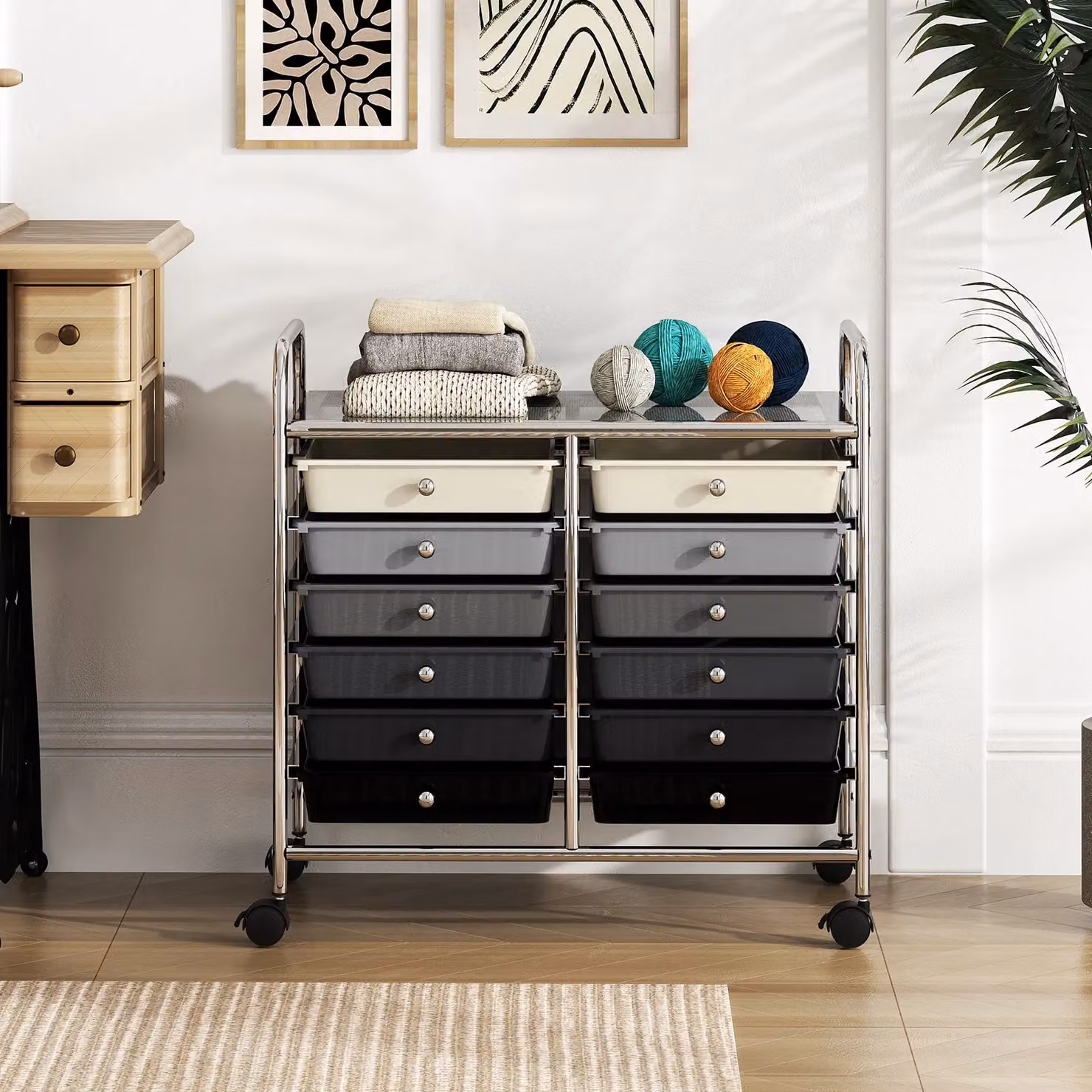 Costway 12 Drawer Multi-Purpose Utility Storage Rolling Cart in Black – 3