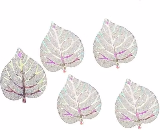Syntego Pack of 15 White and Gold Glitter Leaf Resin Embellishments Flat Back