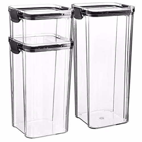 Argon Tableware 3 Piece Food Storage Container Set in Black and Transparent, BPA-Free Stackable and Leakproof Plastic Kitchen Organisers with Clip Lids – 1