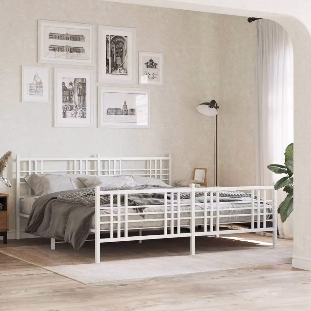 Berkfield Home Metal Bed Frame with Footboard, White, 193 x 203 cm – 2