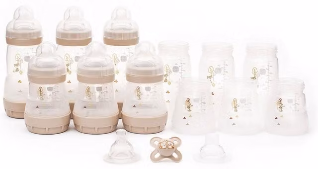 MAM Baby Easy Start 17 Piece Newborn Feeding Set in White and Beige