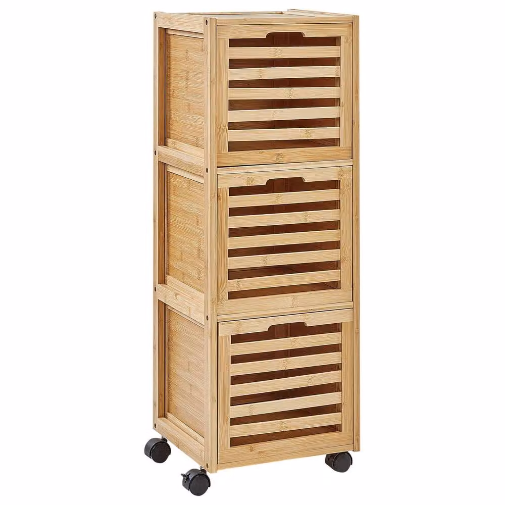 Wyld and Coco 3 Drawer Bamboo Bathroom Trolley in Light Brown with Rubber Wheels – 2