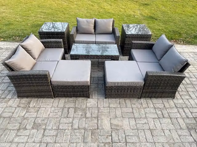 Fimous U-Shape Wicker PE Rattan Garden Furniture Set in Dark Grey with Coffee Table and Ottoman