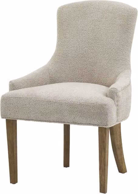 KDMK Brockham Dining Chair in Beige Bouclé Fabric with Rubberwood Frame and Armrests