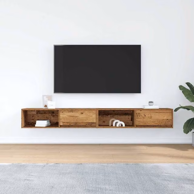 Berkfield Home Set of 2 Rustic Old Wood TV Cabinets in Brown, W/D/H: 100 x 31 x 25.5 cm