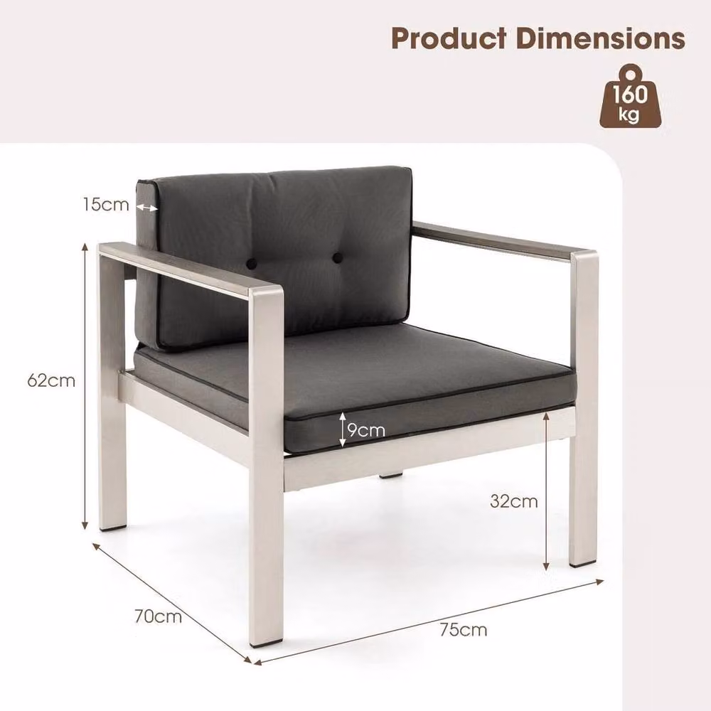 FLAVORA Powder Coated Aluminium Patio Armchair with Cushions in Grey – 5