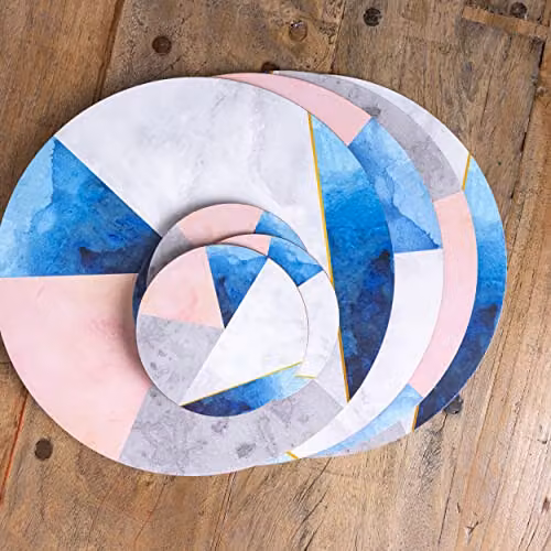 Creative Tops Geometric Palette Round Cork Backed Placemats, Set of 4, Multicolour (Blue, Grey, Pink), Diameter: 29 cm – 3