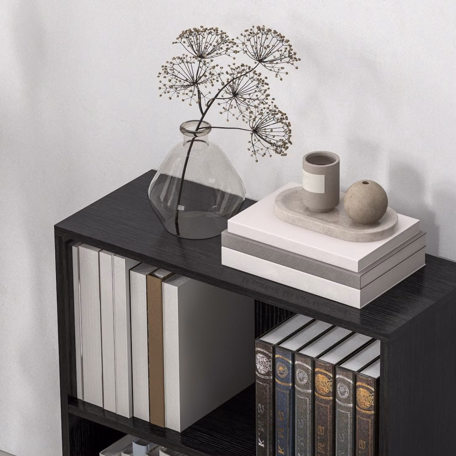 HOMCOM 2 Tier Low Bookcase with Adjustable Shelves in Black – 7