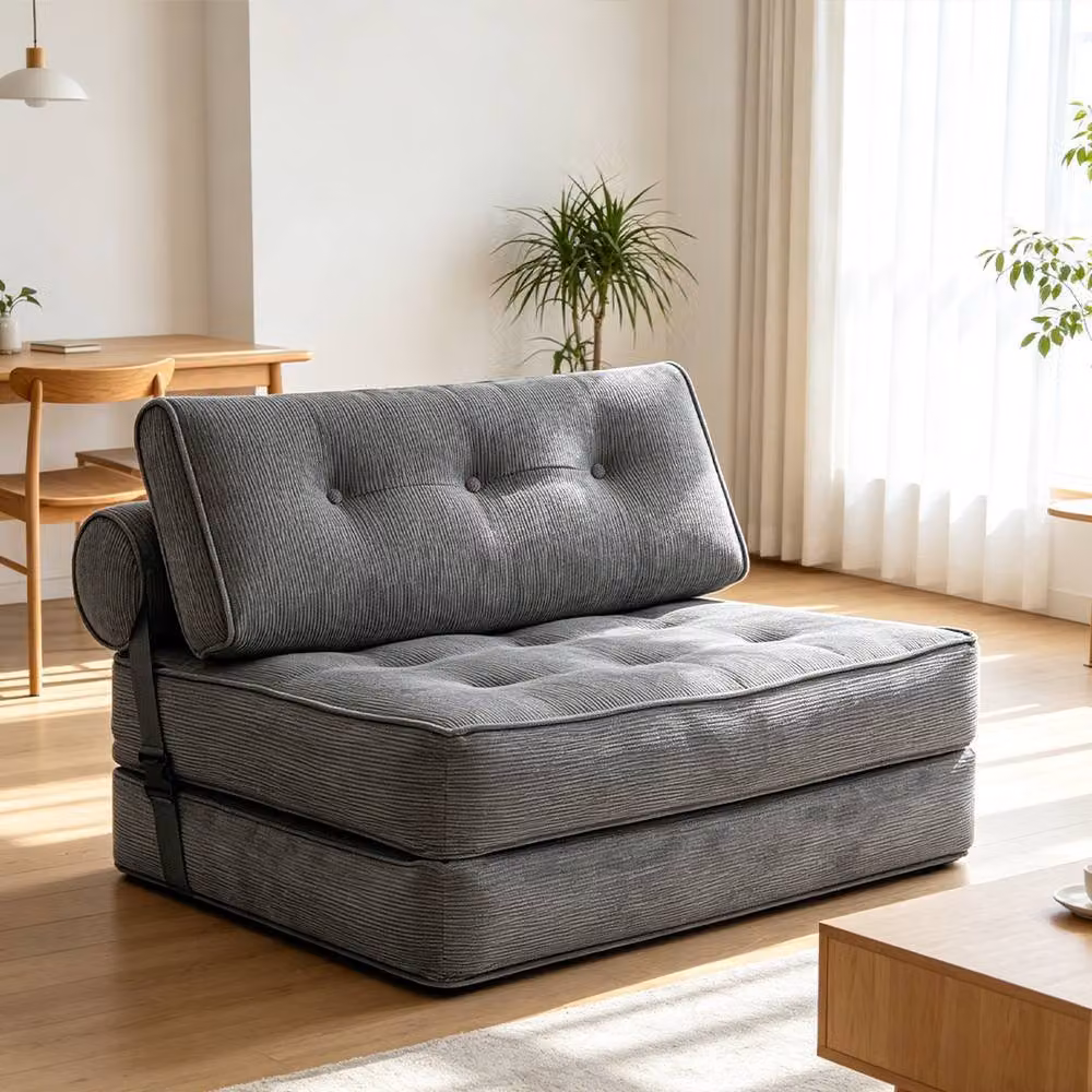 FORGEVIO Grey 3-in-1 Folding Floor Sofa Bed and Portable Boneless Foam Couch – 3