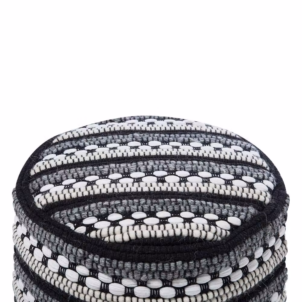 Wyld and Coco Handwoven Black and White Striped Macramé Pouffe in Cotton and Wool – 4