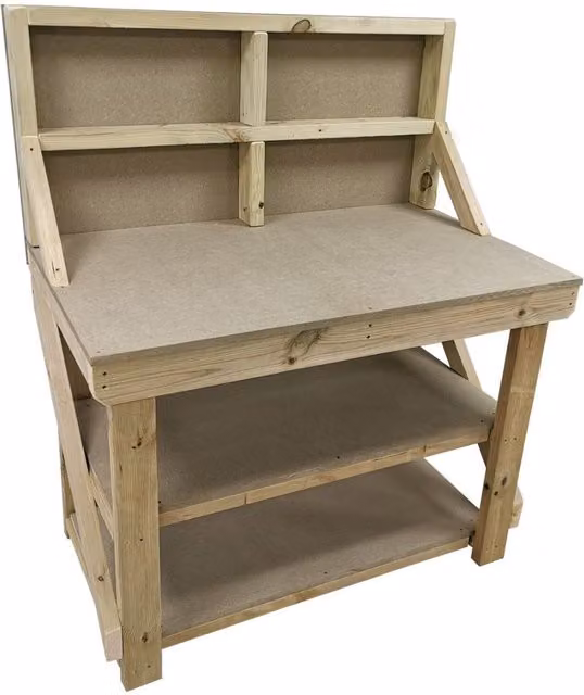 Arbor Garden Solutions Unimdf Top Workbench With Back Panel And Double Shelf in Natural, Width: 180 cm