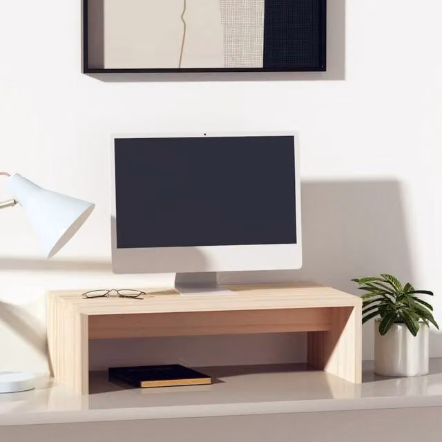Berkfield Home Monitor Stand in Light Tan Solid Pine Wood, W/D/H: 50 x 27 x 15 cm