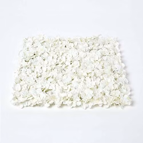 HOMESCAPES Cream Hydrangea Artificial Flower Wall Panel, W: 50 cm, H: 50 cm