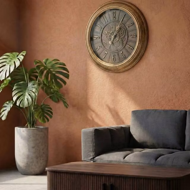 Wyld and Coco Industrial Gold Round Analog Wall Clock, Diameter: 50 cm – 1
