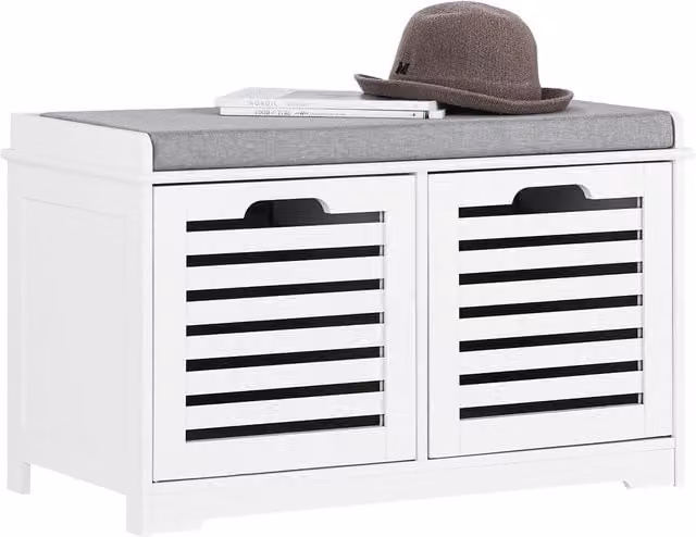 SoBuy Modern White Shoe Storage Bench with Fabric Details