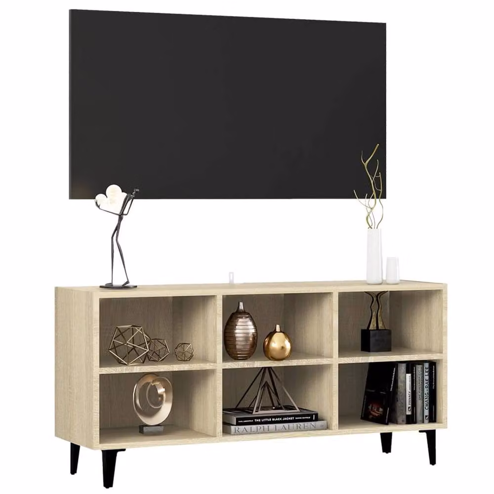 Berkfield Home Sonoma Oak TV Cabinet with Metal Legs in Beige, W: 103.5 cm, D: 30 cm, H: 50 cm – 3